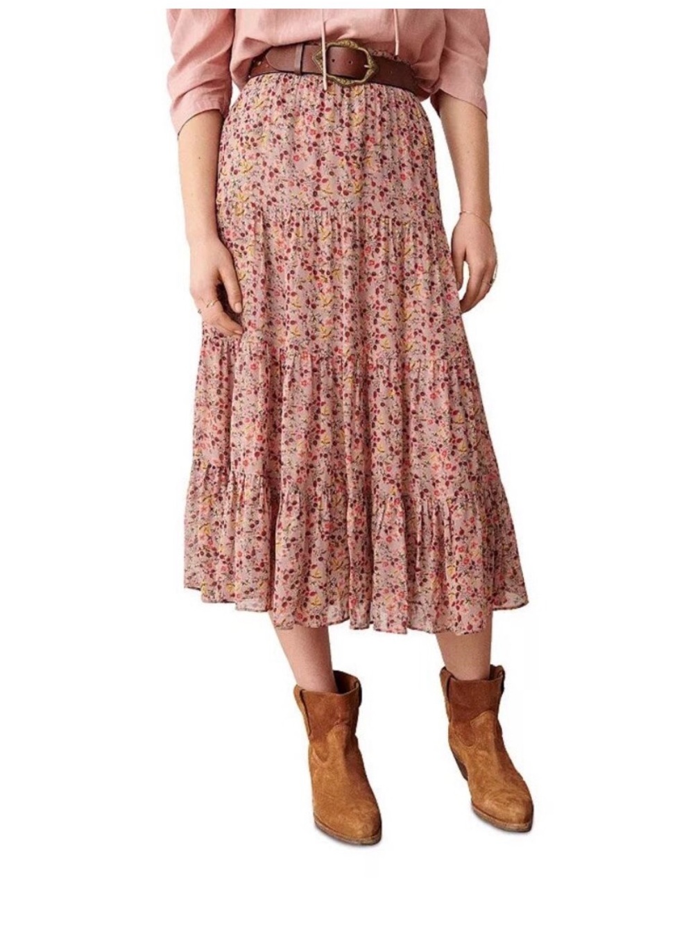 Bloomingdale’s ba&sh Pink Floral Tiered Midi Skirt size MEDIUM - Picture 2 of 11